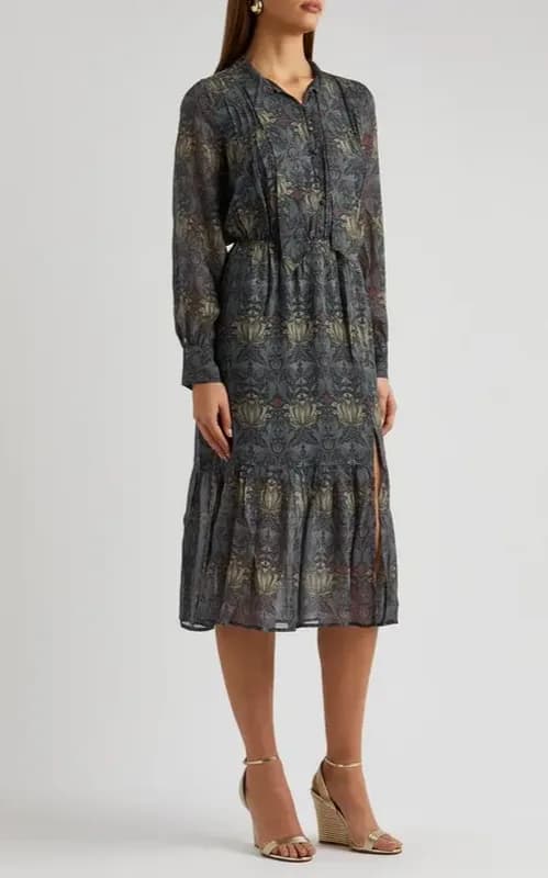 WOMEN’S PAIGE X MORRIS & CO. KORALINA PRINTED SILK MIDI DRESS, XS – BRAND NEW.