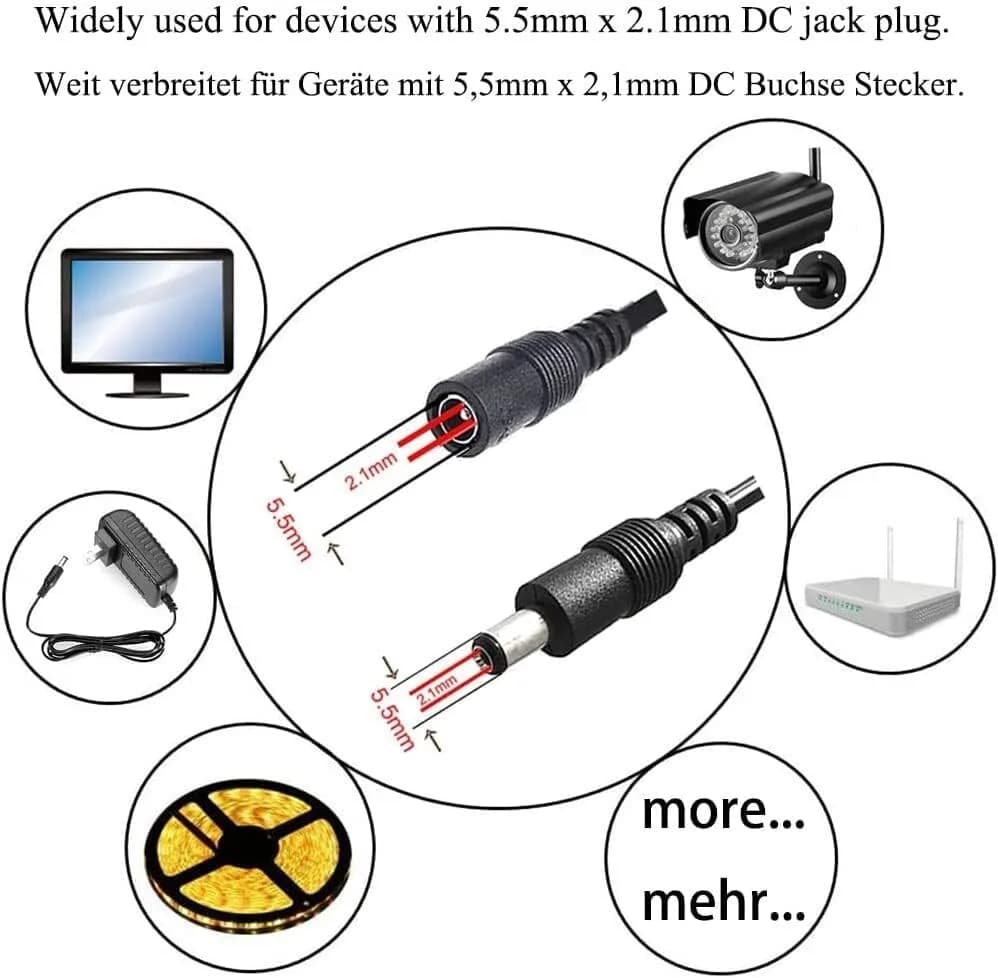 2X 12V DC 1 to 4 Way Power Supply Splitter Cable CCTV Security Camera Jack Plug