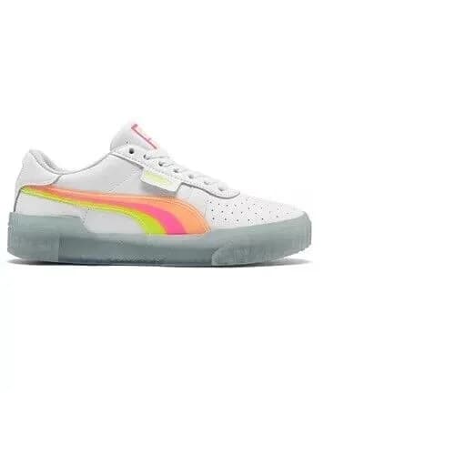 Women's Puma Cali Neon Ice white rainbow striped lace-up sneakers Rare White