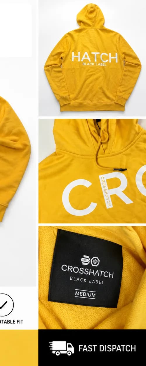 Crosshatch Black Label Yellow Hoodie White Logo Pullover Kangaroo Pocket Women's