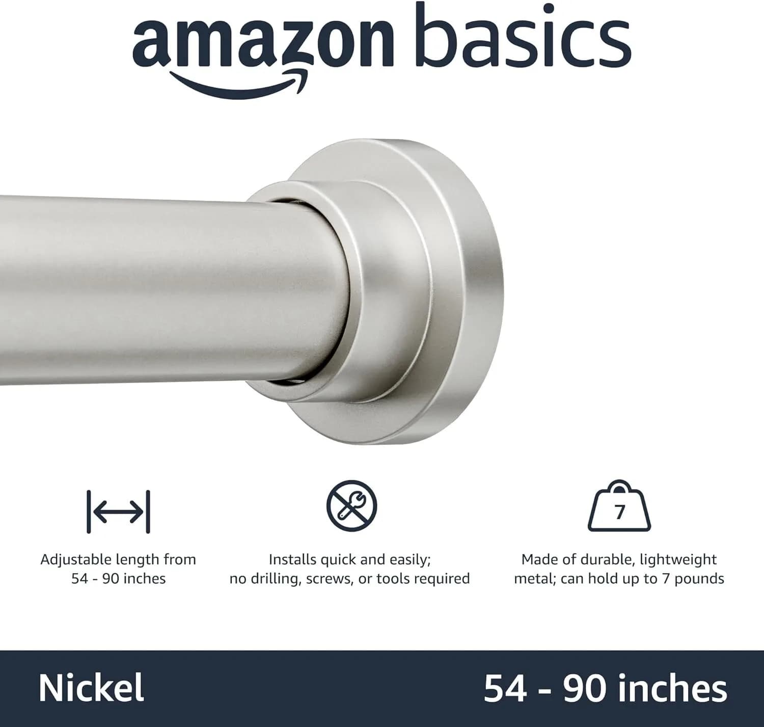 Amazon Basics Adjustable Indoor/Outdoor Tension Curtain Rod 91.4 to 137cm Nickel