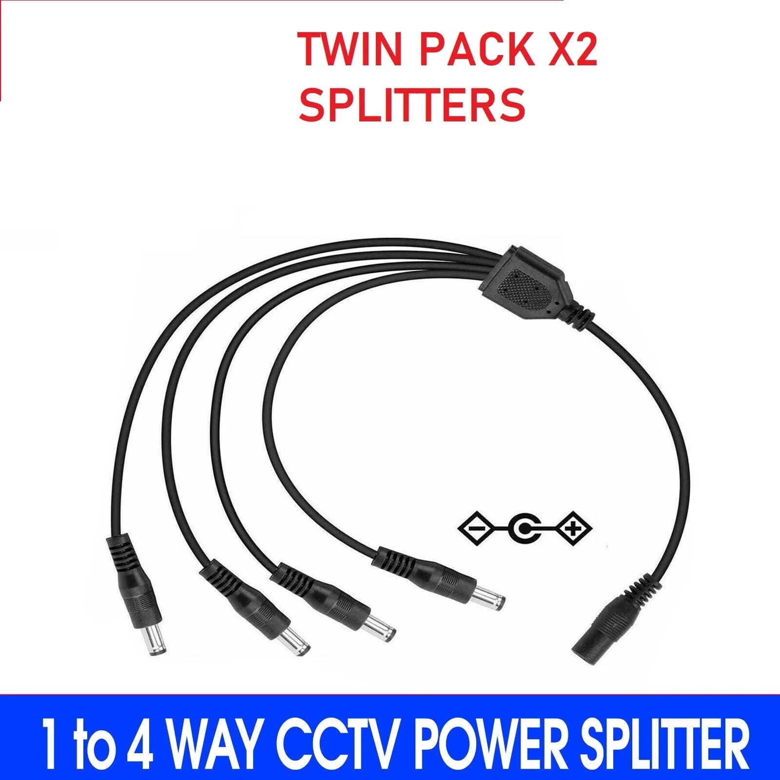 2X 12V DC 1 to 4 Way Power Supply Splitter Cable CCTV Security Camera Jack Plug