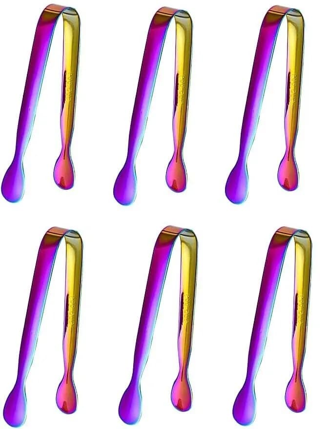 6 Pcs Ice Sugar Tongs,Multicolour U Shaped Ice Tongs Stainless Steel Candy Tongs