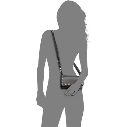 INC International Concepts Womens Quiin Black Studded Vegan Crossbody Bag