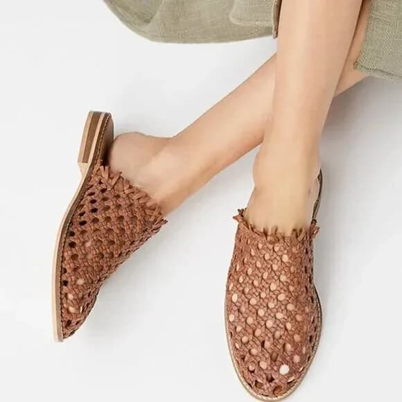 Free People Women's Mirage Woven Flat Brown Mules eu 41