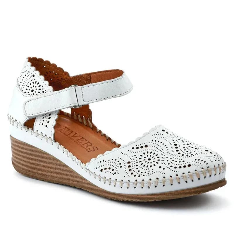 Women's Pavers Casual Leather Touch Fasten Mary Janes - White