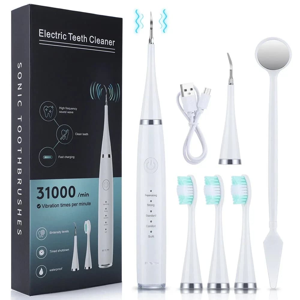 6 In1 Ultrasonic Electric Dental Scaler Tooth Stain Calculus Plaque Remover Tool