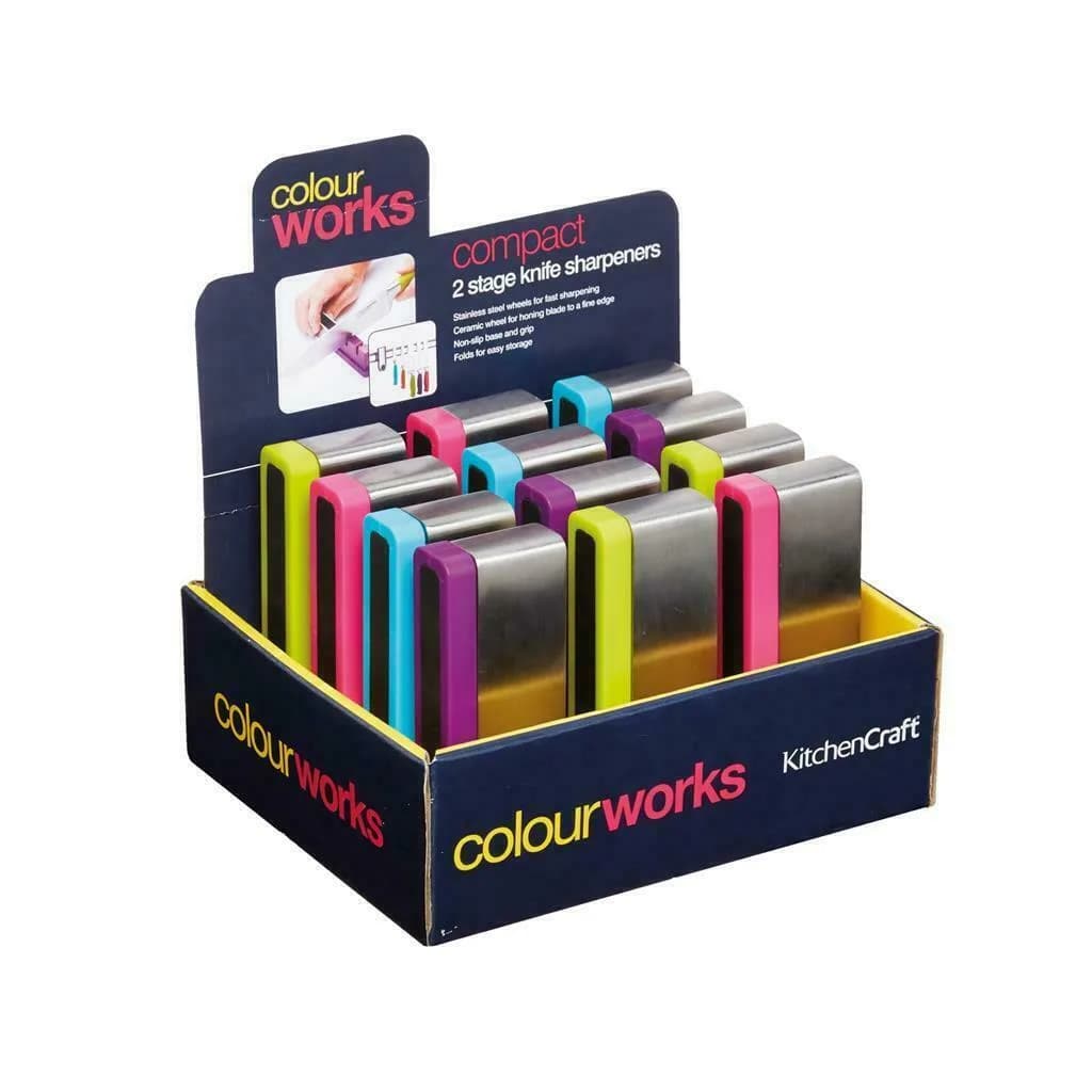 **NEW** KITCHEN CRAFT COLOURWORKS COMPACT 2 STAGE KNIFE SHARPENER CHOOSE COLOUR
