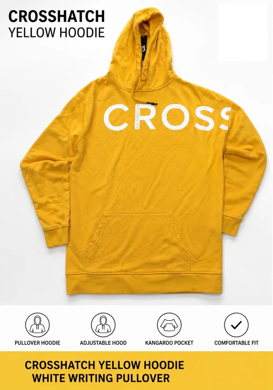 Crosshatch Black Label Yellow Hoodie White Logo Pullover Kangaroo Pocket Women's