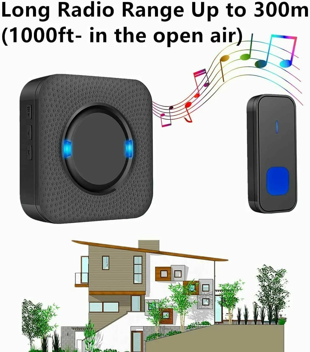 New Wireless Doorbell 1000ft Range with 55 Chimes, 5-Level Volume, LED IP55