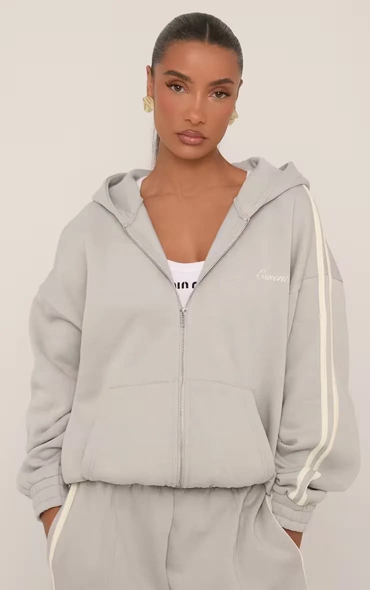 EGO Women's Oversized Contrast Stripe Side Essential Graphic Hoodie In Grey 10