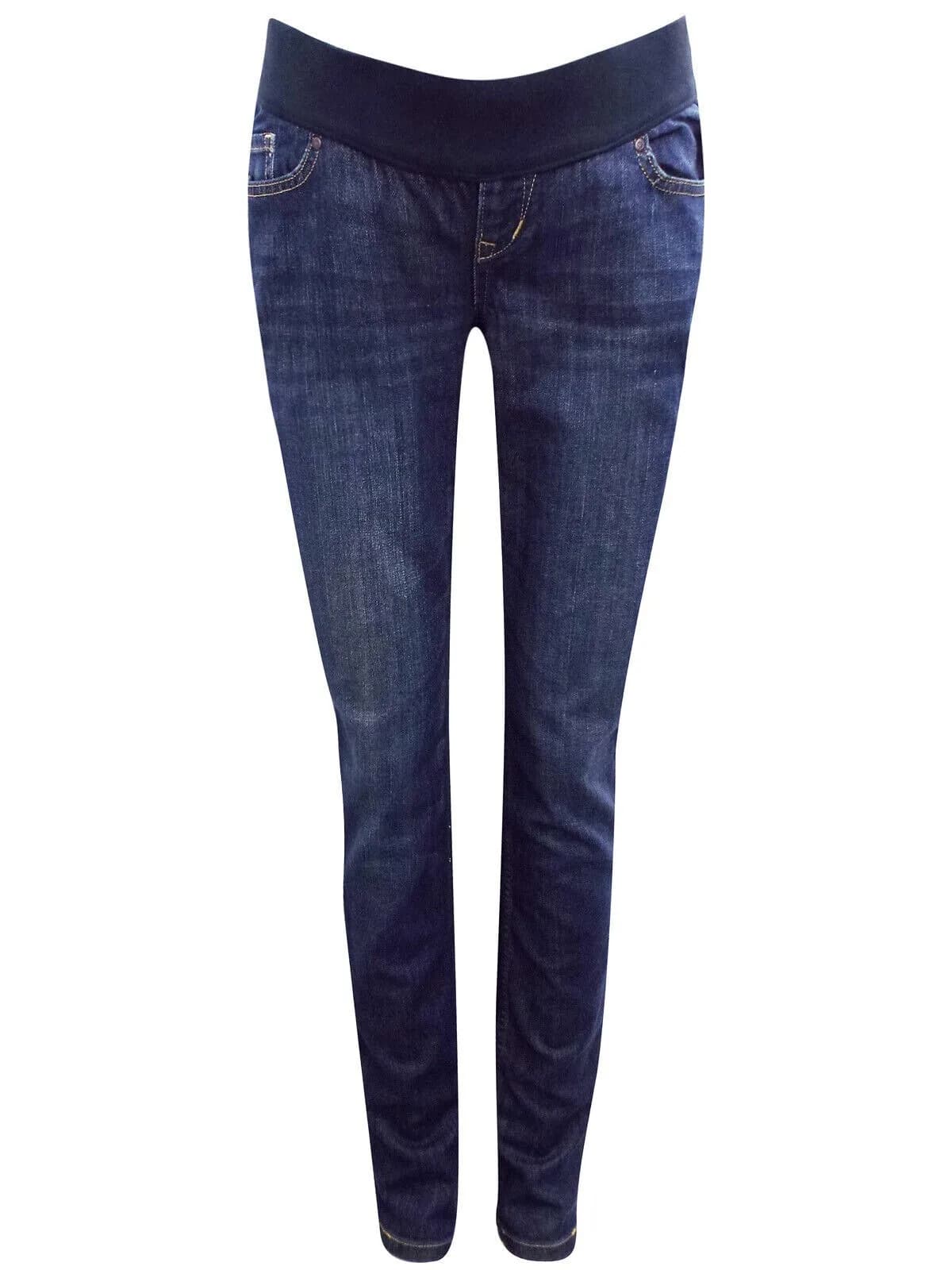 Women's Navy Cotton Rich DENIM Under Bump Maternity Jeans Size 22 EU 50