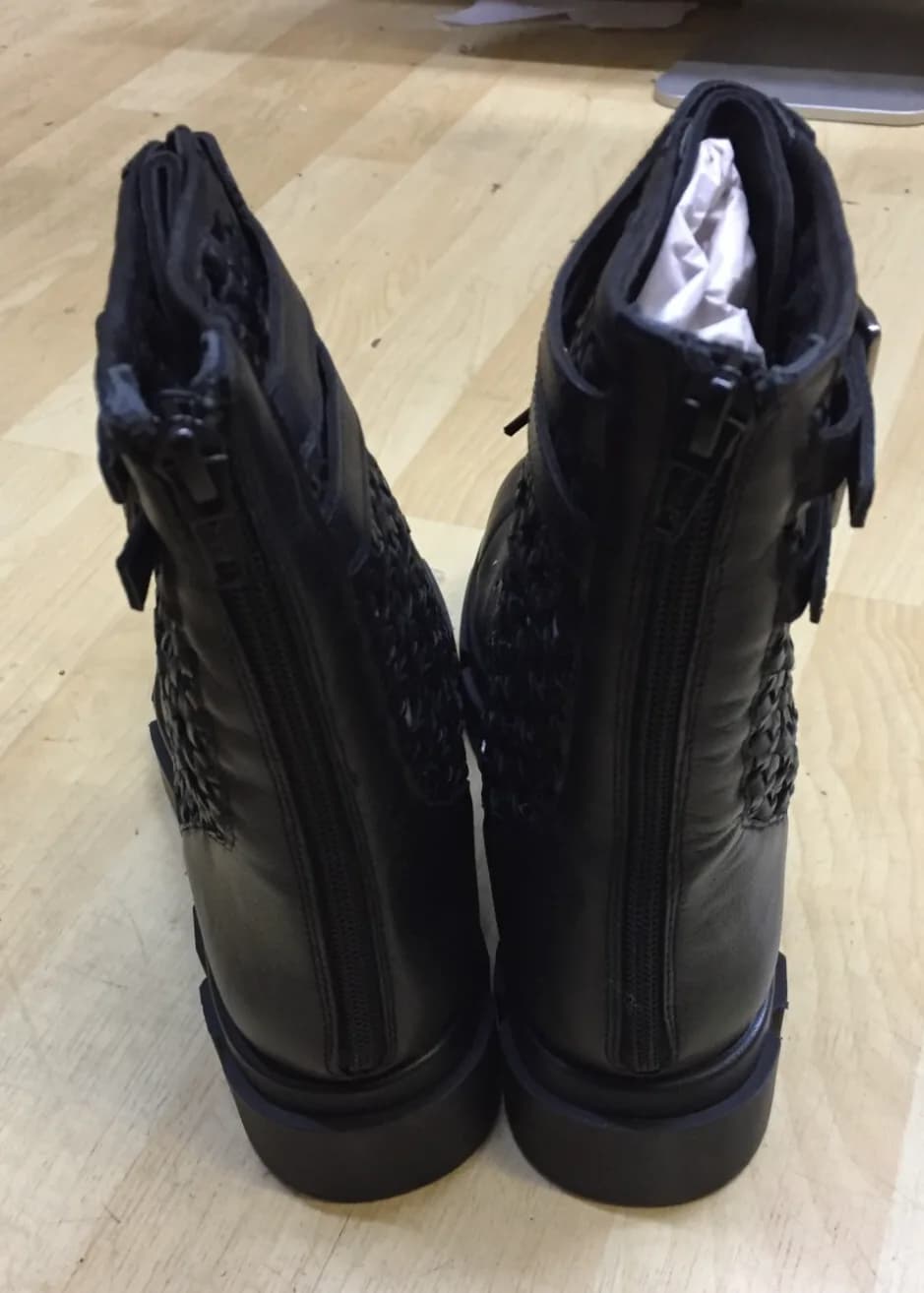 Free People Boots Asher Ankle Black Leather Weaved Side Combat Moto 39 /6 NEW