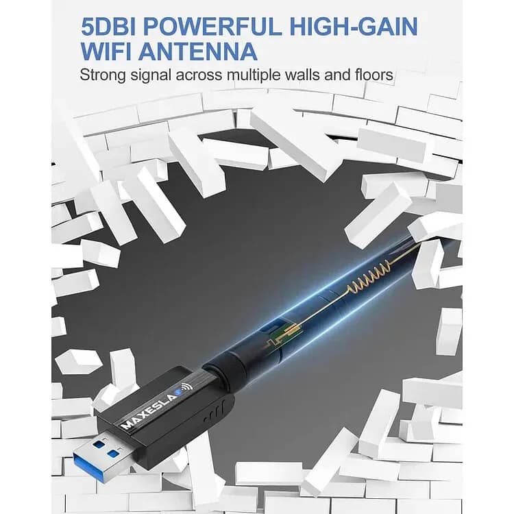 Maxesla 1200MBPS High Speed WIFI Adapter USB Dongle 5G High Gain Antenna Dual Ba