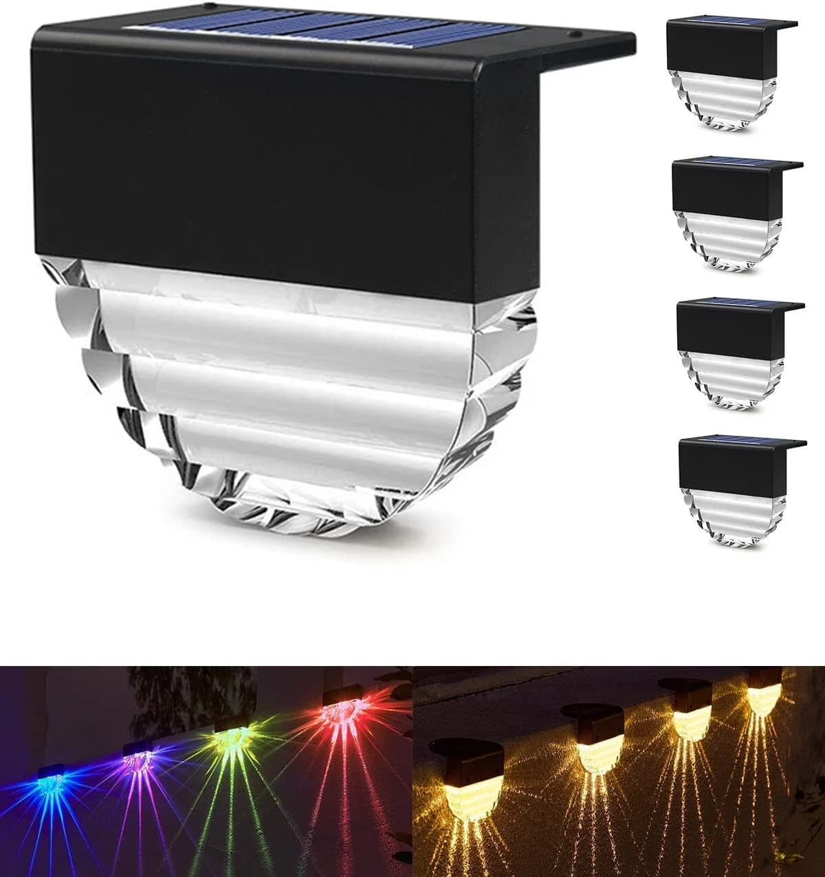 Solar Lights Outdoor 4 Pack Solar Fence Step Lights IP65 Waterproof Solar Multi