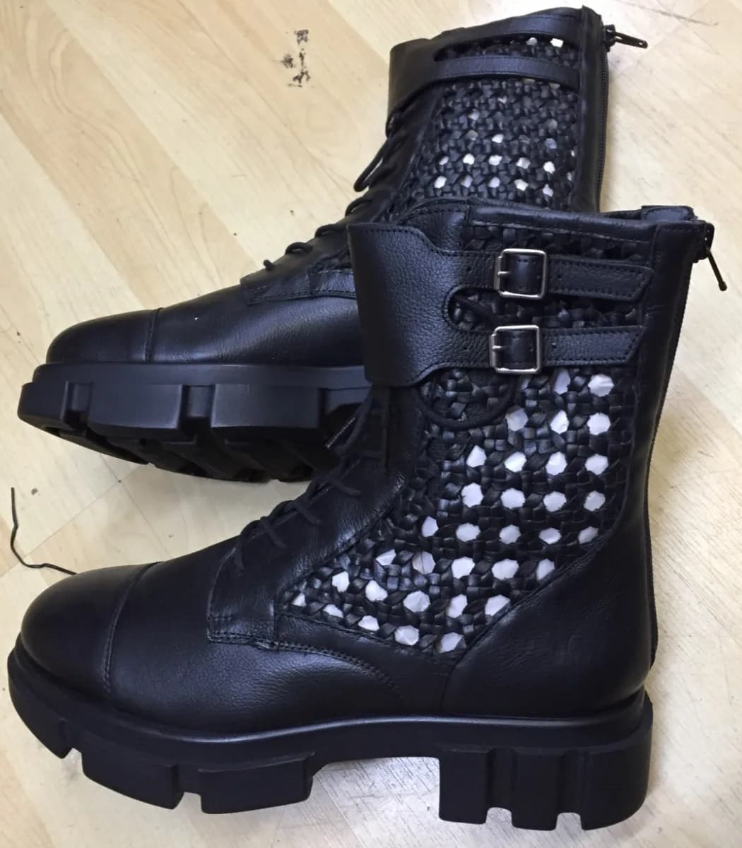 Free People Boots Asher Ankle Black Leather Weaved Side Combat Moto 39 /6 NEW