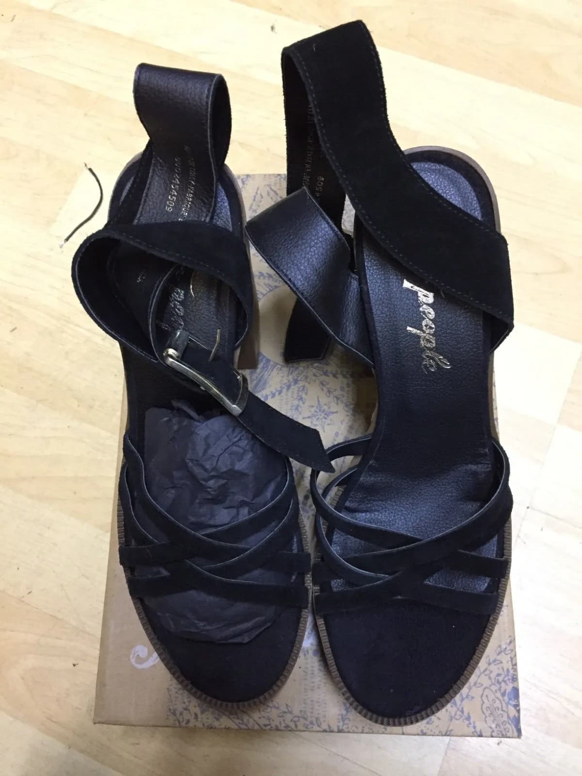 FREE PEOPLE WOMEN'S LANELY PLATFORM HEELS 38 BLACK BROWN