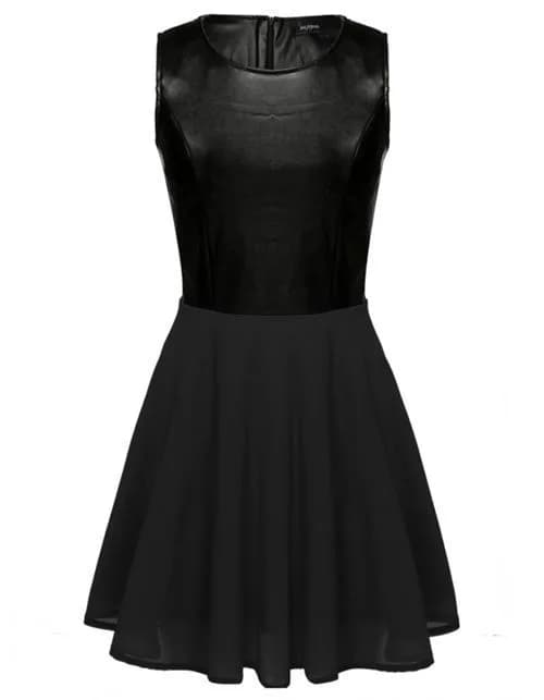 Fashionable Zeagoo Women Casual O-Neck Sleeveless Leather dress