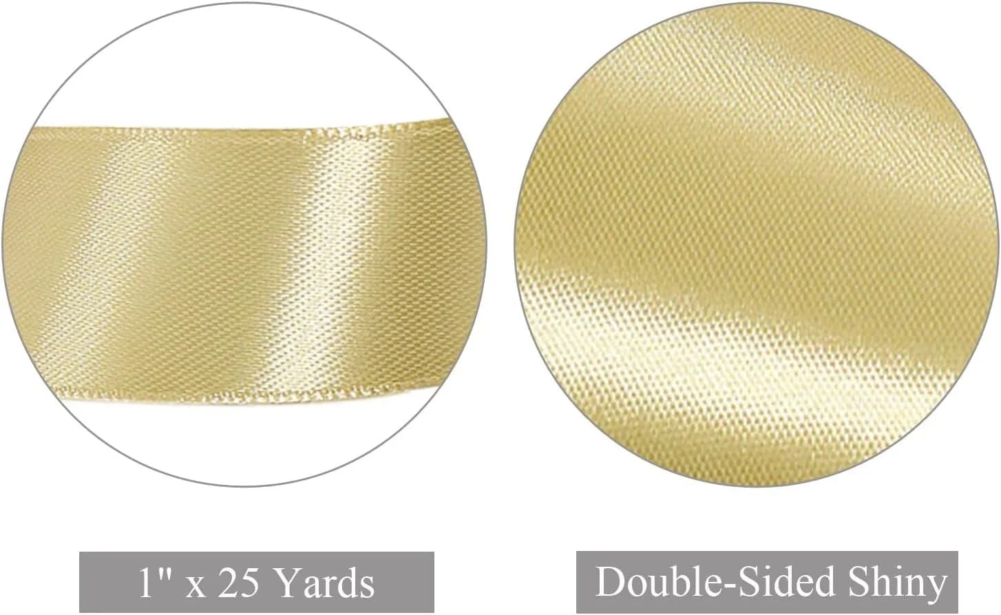 Double Faced Gold Satin Tying Ribbon 10mm, 23 Meters Solid Color Xmas Gift Wrap