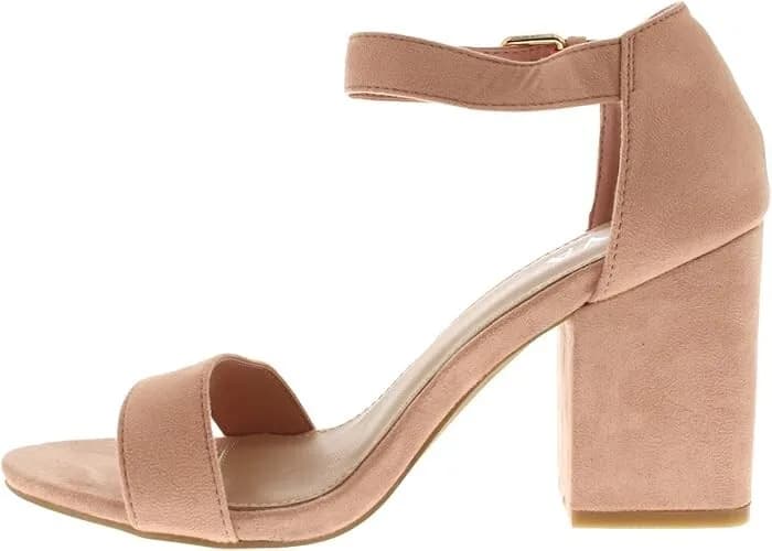 VIVA Womens Wide Mid Block Heel Suede Ankle Strap Casual Shoe Sandal UK SIZE 4