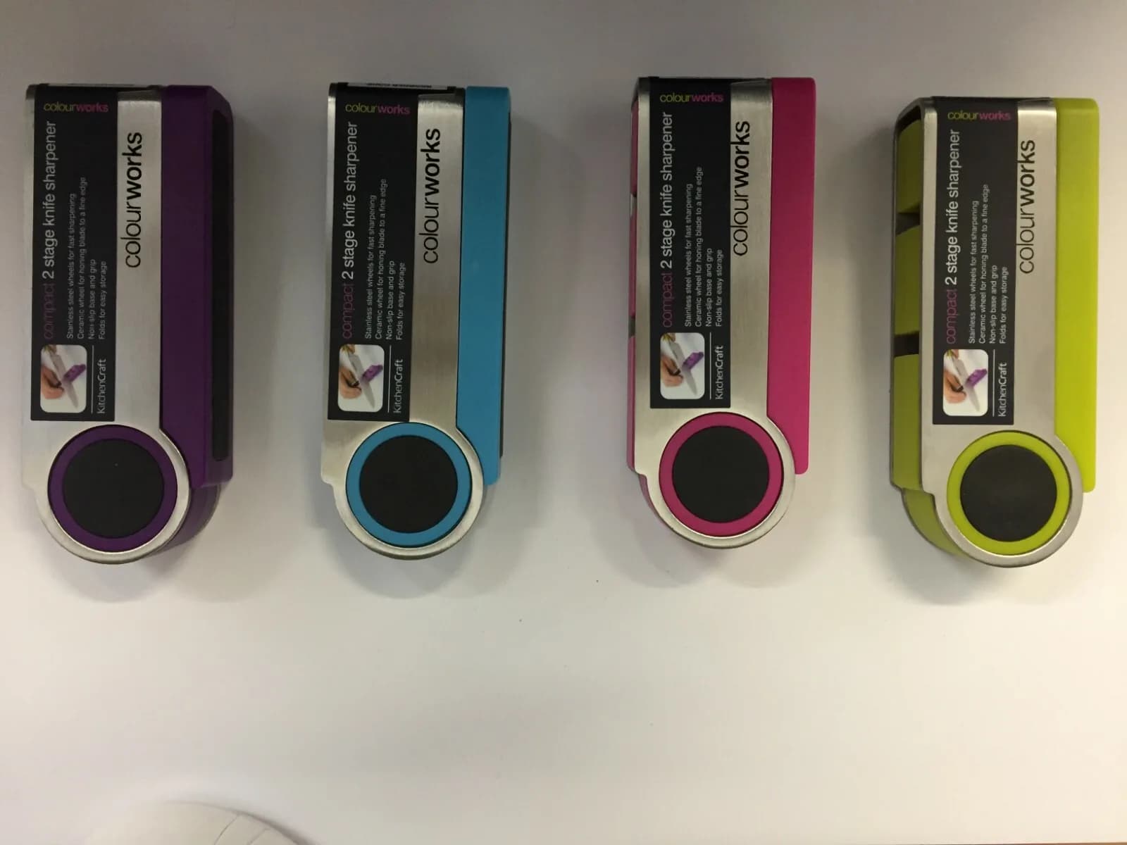 **NEW** KITCHEN CRAFT COLOURWORKS COMPACT 2 STAGE KNIFE SHARPENER CHOOSE COLOUR