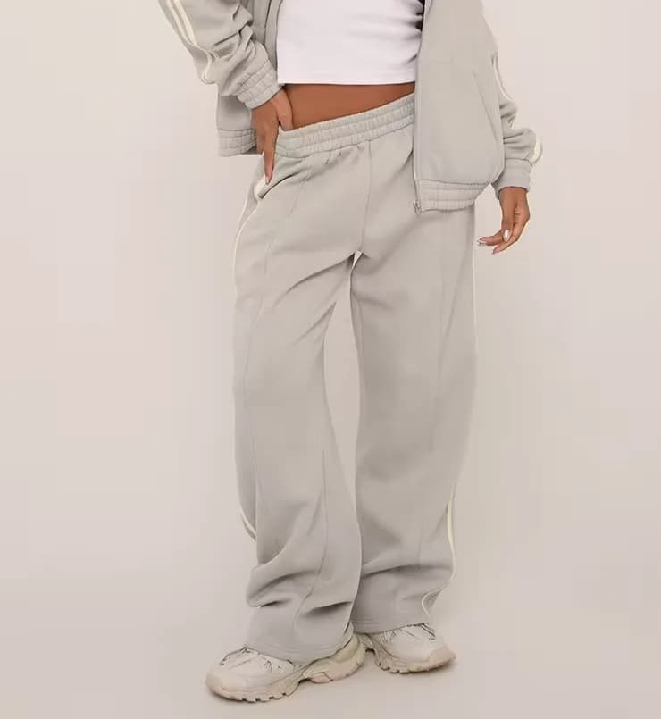 EGO Oversized Mid Rise Contrast Stripe Wide Leg Joggers In Grey uk 12