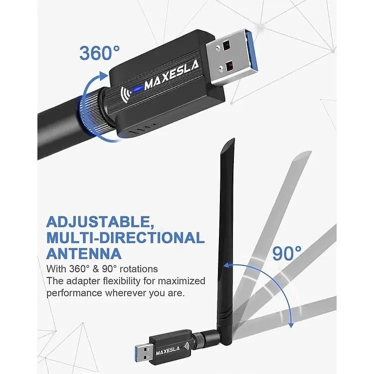 Maxesla 1200MBPS High Speed WIFI Adapter USB Dongle 5G High Gain Antenna Dual Ba