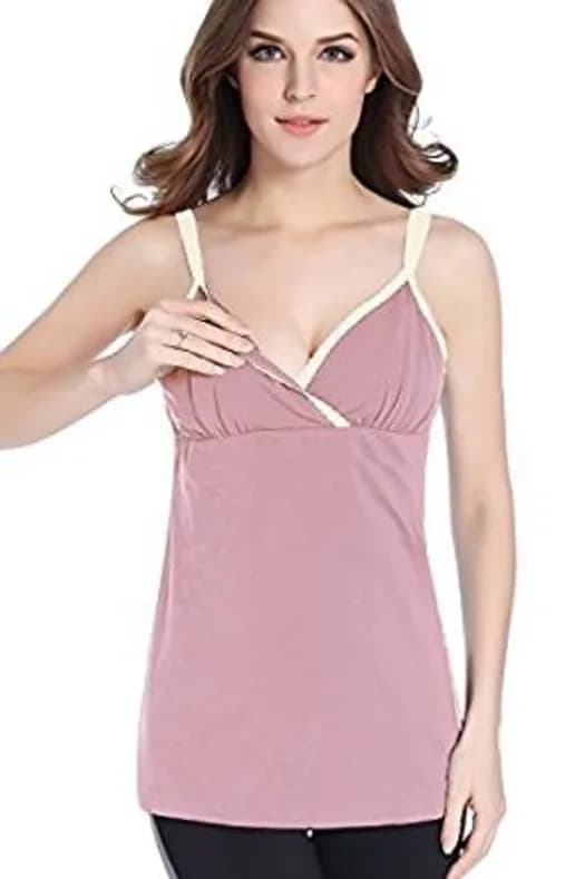 Intimate Portal Women Crossover Nursing Cami Tank by Resili Cotton Dark Pink XL