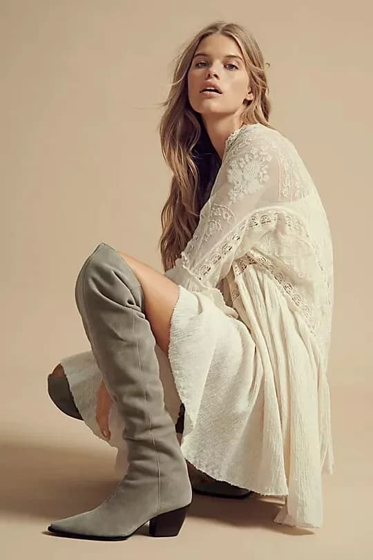 Free People Matisse Charmer Over-The-Knee Boots UK size 4.5 Light Grey Suede