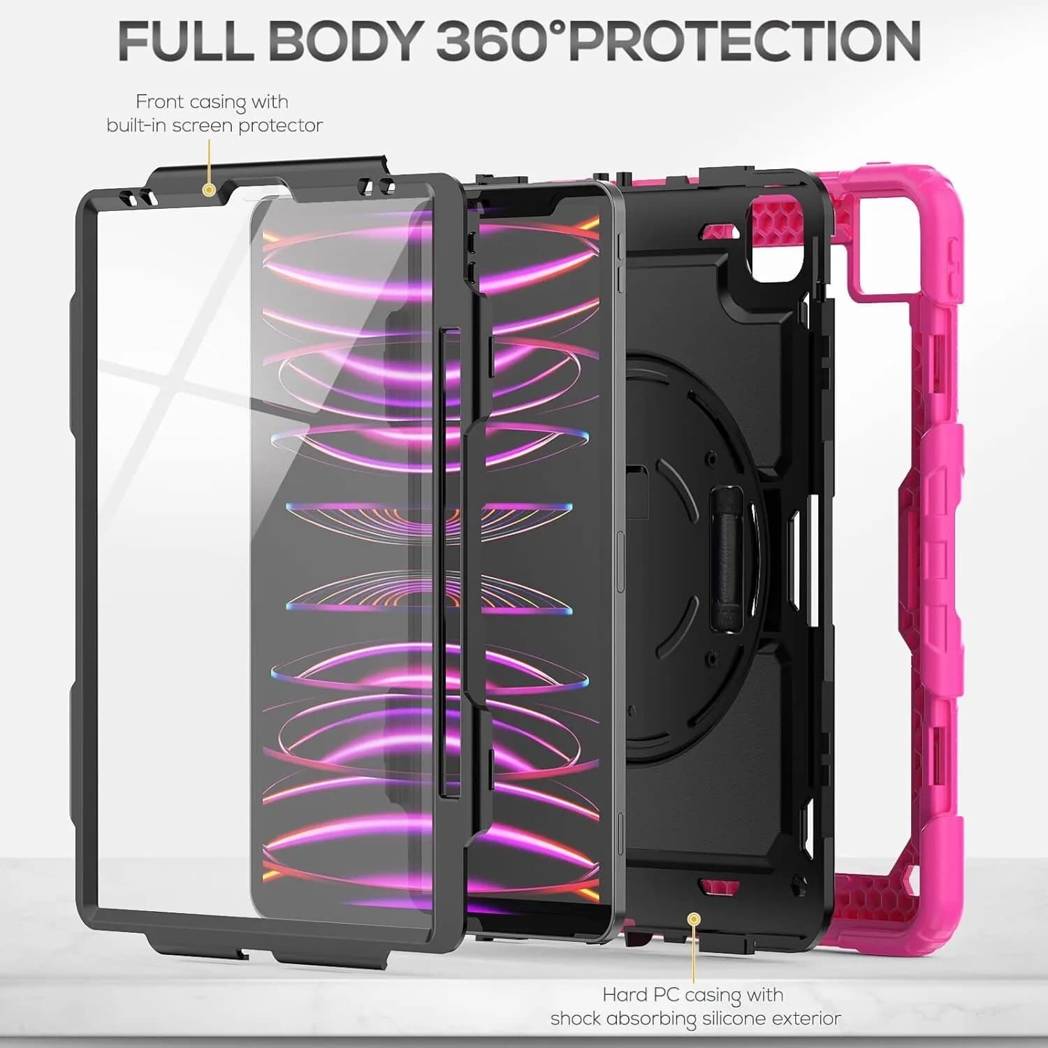 iPad Pro 12.9 Case 2022/2021/ 2020/2018, Heavy Duty Protection Shockproof Pink