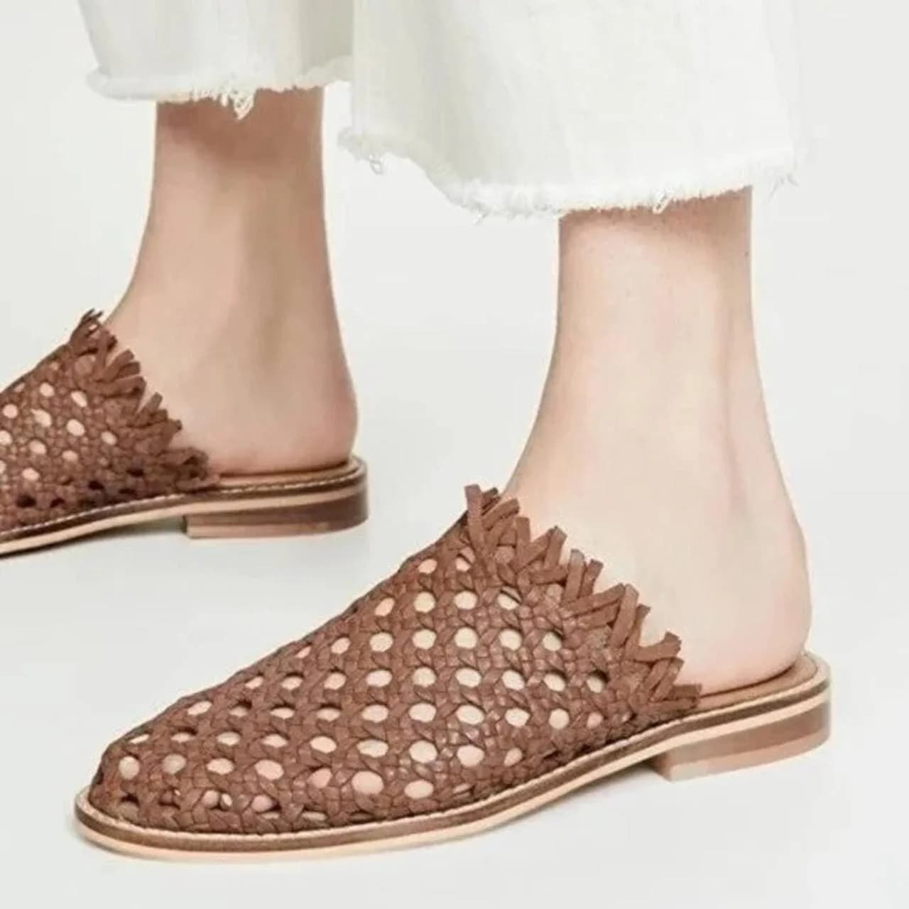 Free People Women's Mirage Woven Flat Brown Mules eu 41