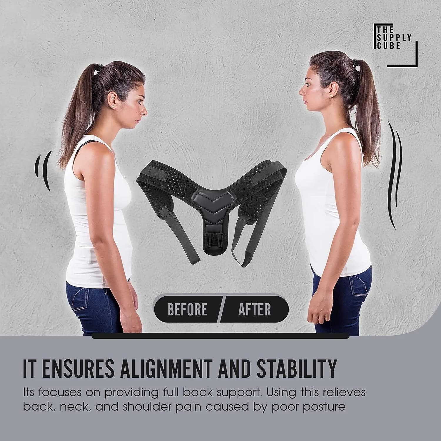 Supply Cube Back Brace Posture Corrector for Men and Women Adjustable Strap
