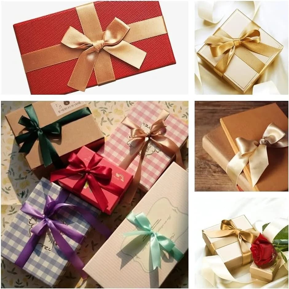Double Faced Gold Satin Tying Ribbon 10mm, 23 Meters Solid Color Xmas Gift Wrap