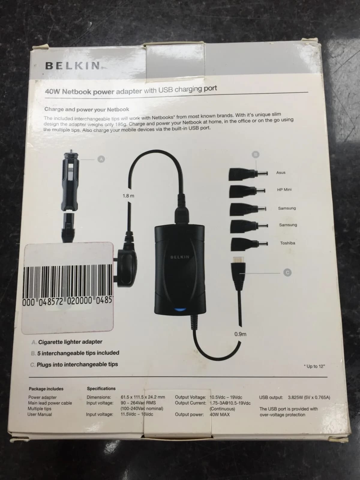Belkin 40W AC DC Travel Netbook Power Adapter Car Plane Home ASUS Acer Toshiba