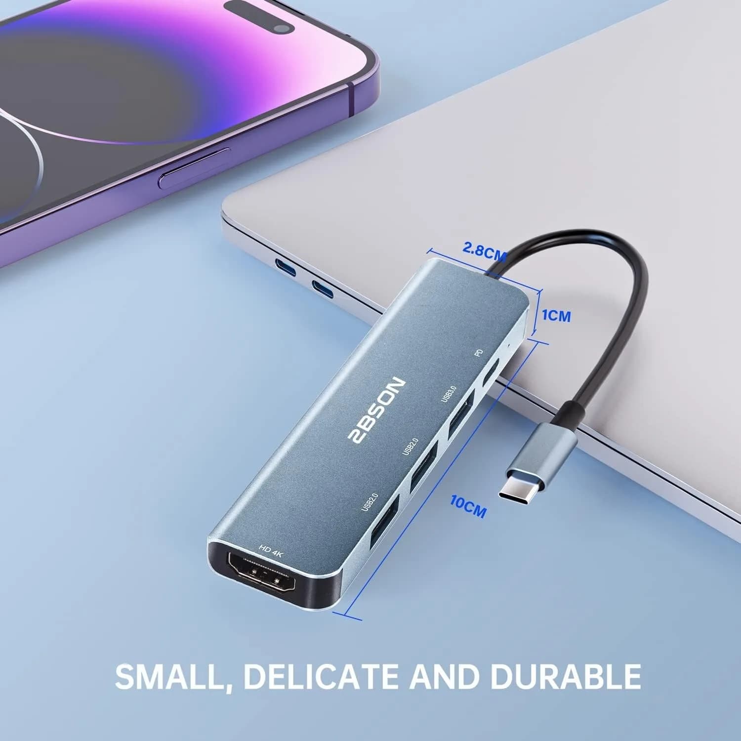 2BSON USB C Hub Adapter 5 in 1 with PD 100W, 4K HDMI 1 USB-A 3.0 2 USB-C 2.0