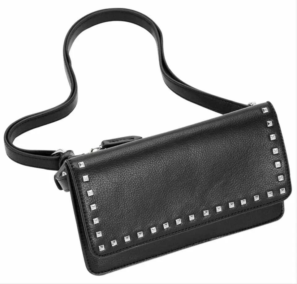 INC International Concepts Womens Quiin Black Studded Vegan Crossbody Bag