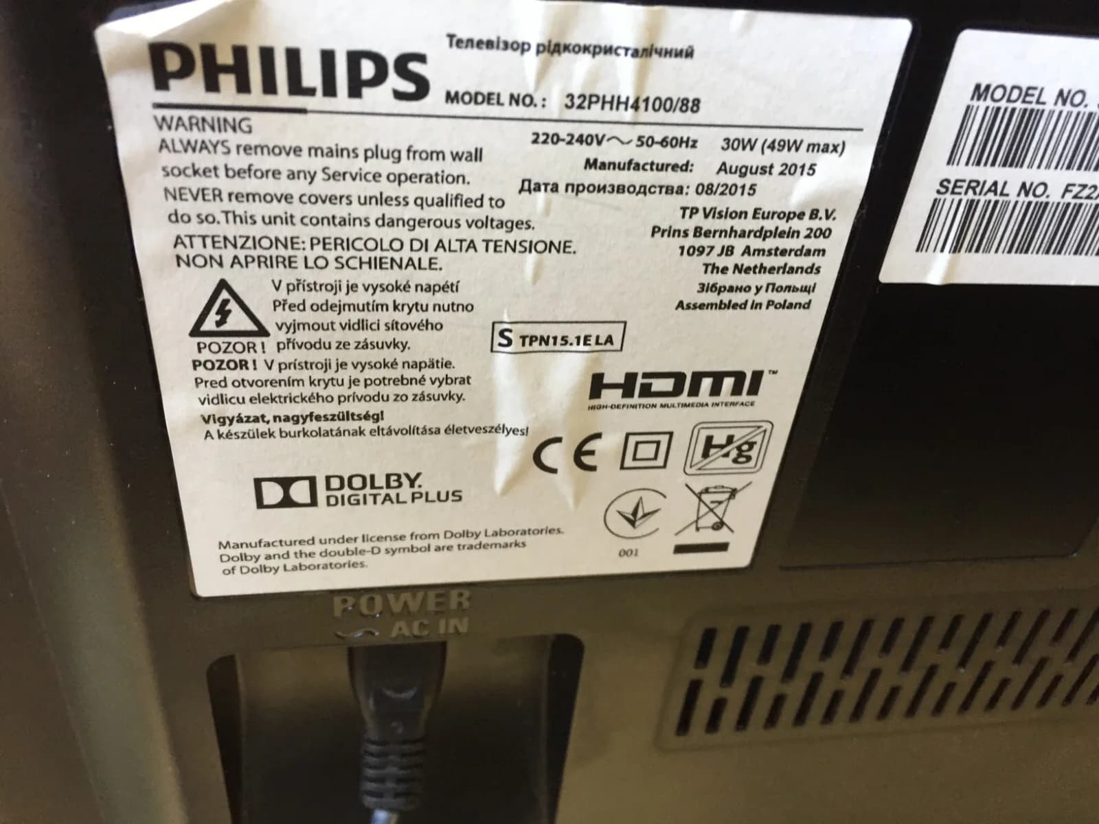 MAIN AV BOARD 715G6947-M01-000-004K - PHILIPS 32PHH4100/88