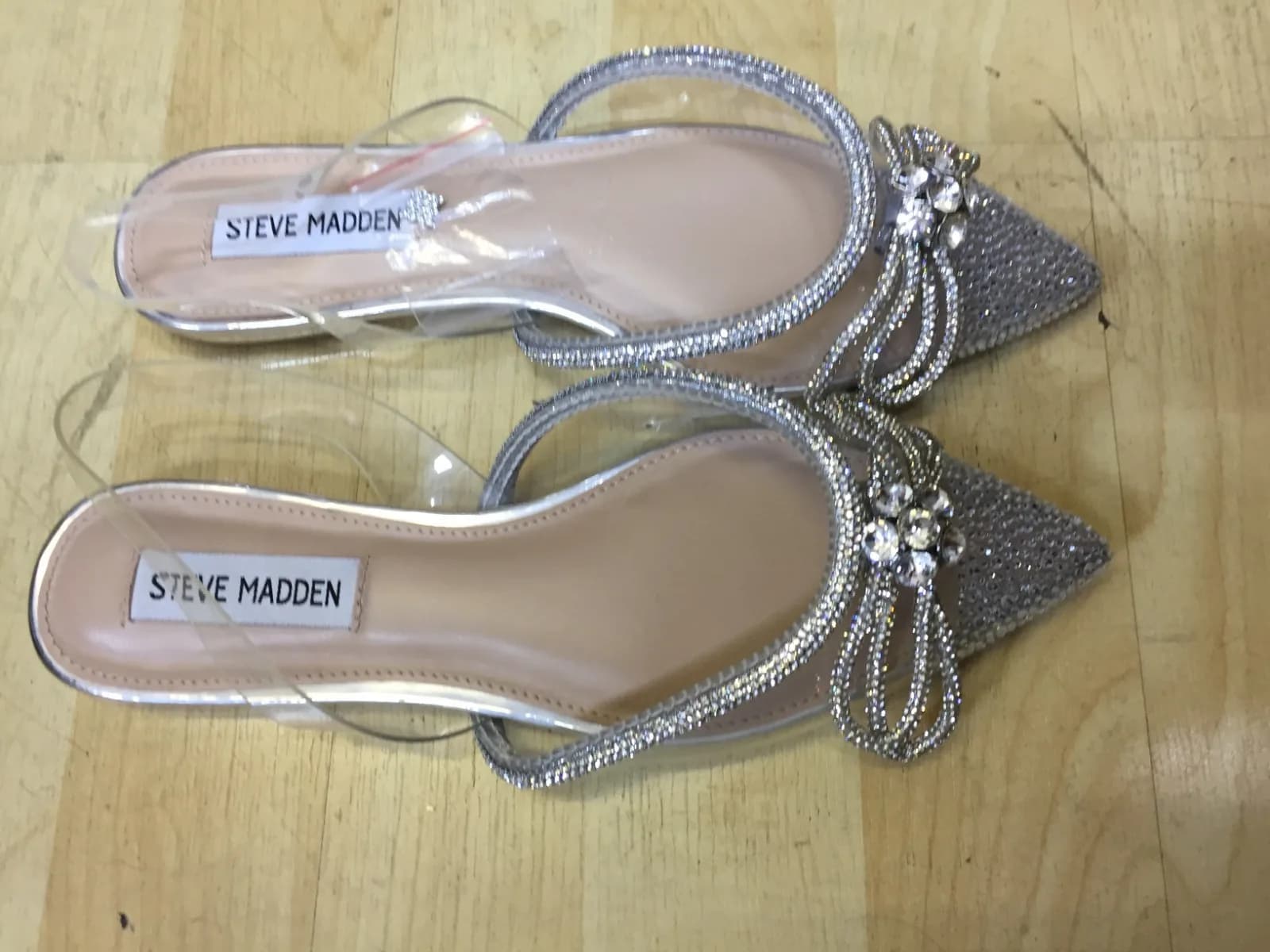 Steve Madden Women's Clear Pointed Flats, Bedazzled with Bow uk 2.5