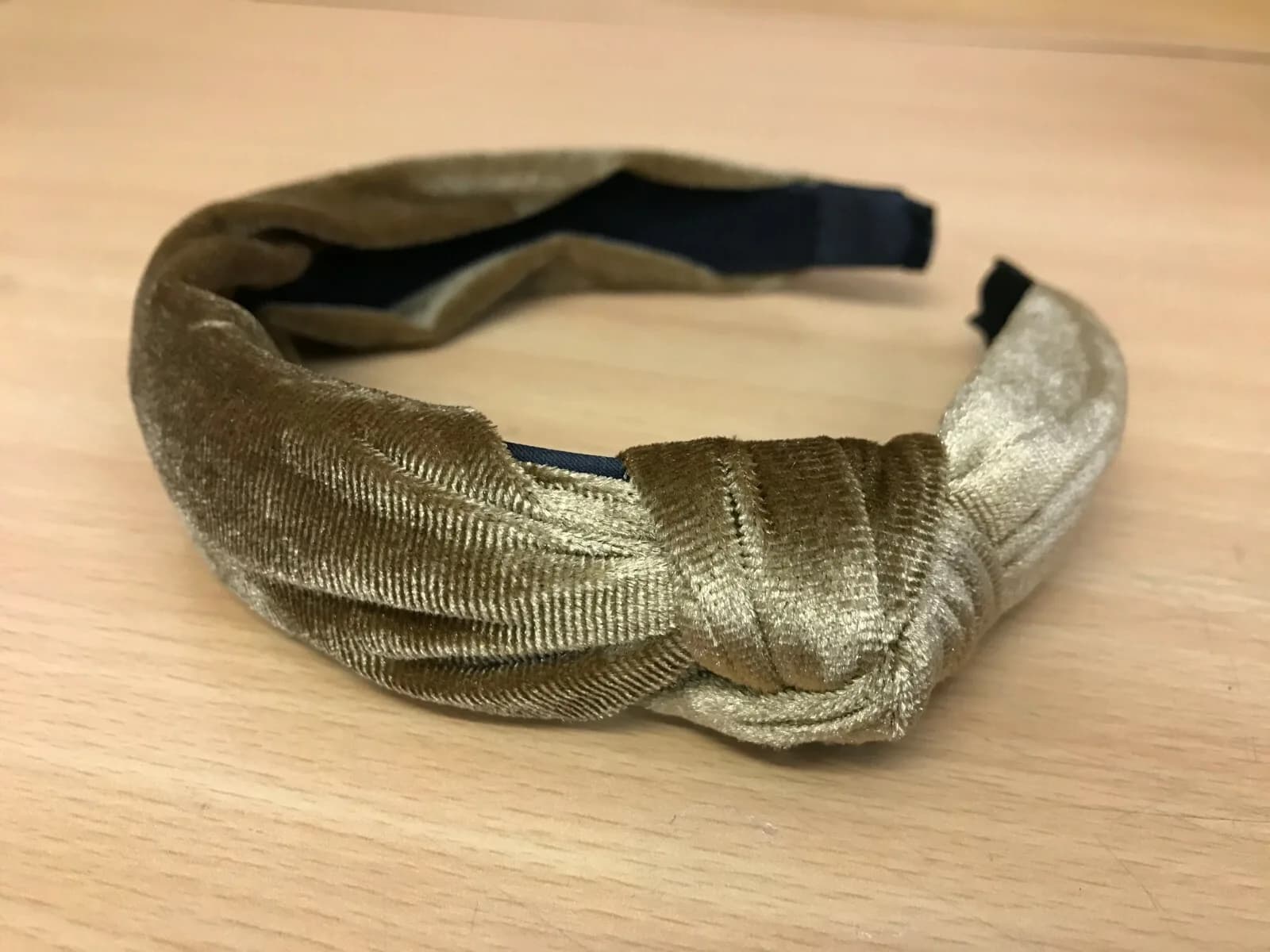 Ladies Soft Velvet Evening Winter Headband Alice Band Gathered Top beige