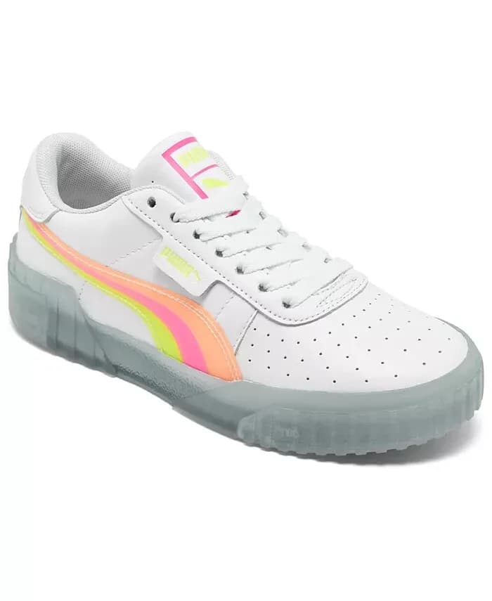 Women's Puma Cali Neon Ice white rainbow striped lace-up sneakers Rare White