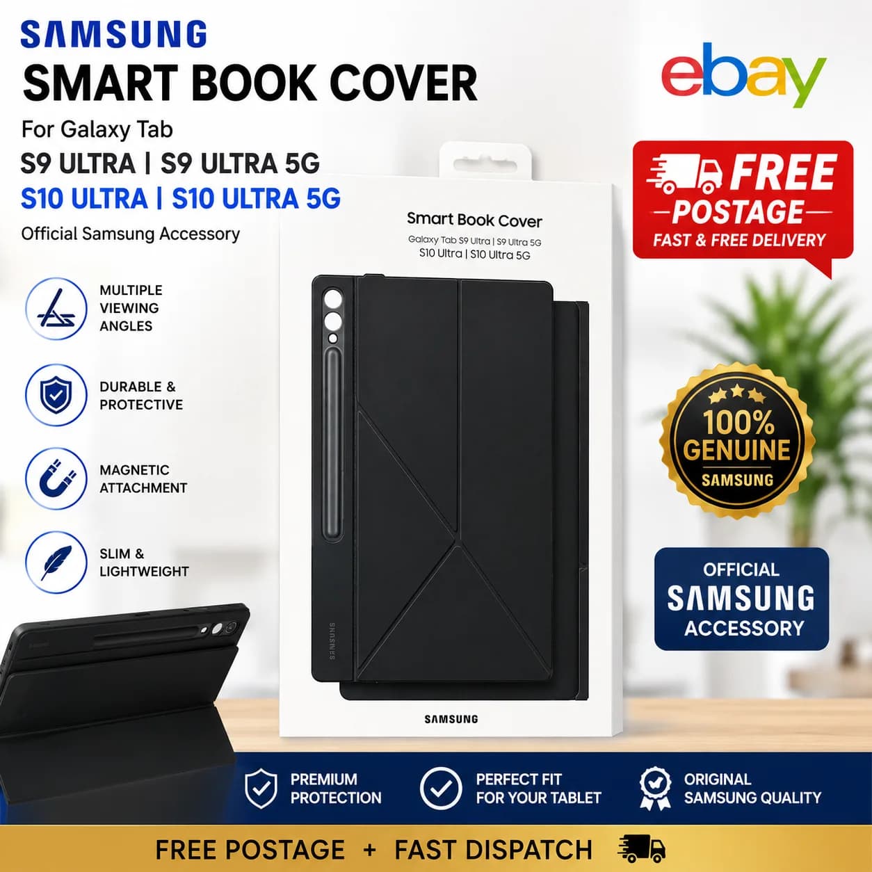Samsung Smart Book Cover for Galaxy Tab S9 Ultra S9 Ultra 5G S10 Ultra - Black