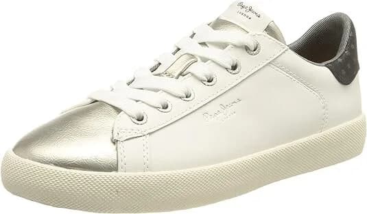 Pepe Jeans Women's Kioto FIre Sneaker Trainers White/Gold UK Size 6