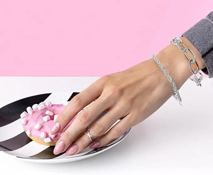 ASTER Silver Chain Bracelet Sets for Women Girls Fashion Beaded Chunky Flat
