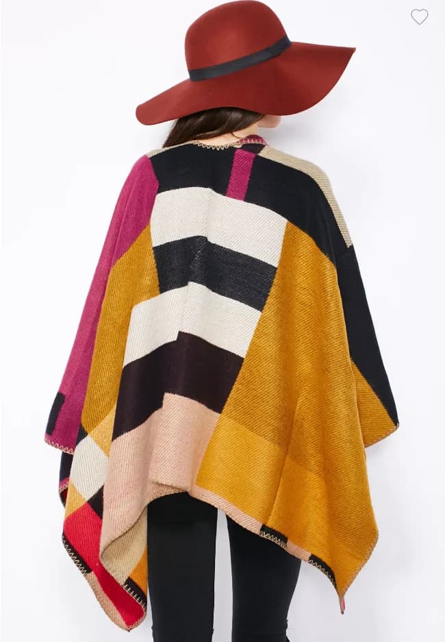 Boutique Ladies Womens Colour Block Kimono Shawl Wrap Winter Autumn Acrylic