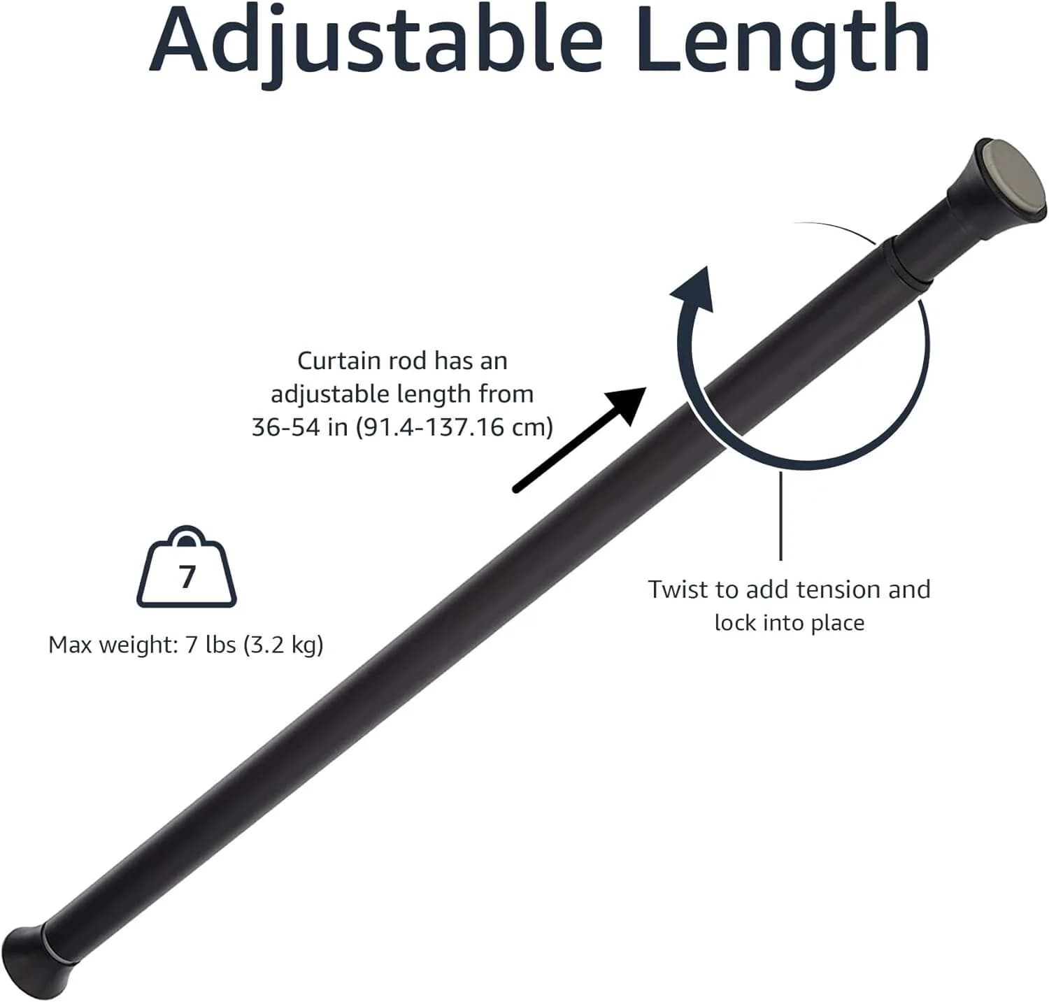 Amazon Basics Adjustable Indoor/Outdoor Tension Curtain Rod 91.4 to 137cm Black
