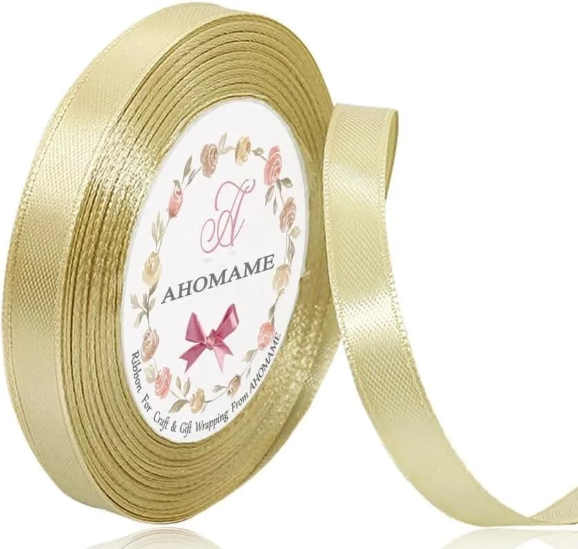Double Faced Gold Satin Tying Ribbon 10mm, 23 Meters Solid Color Xmas Gift Wrap