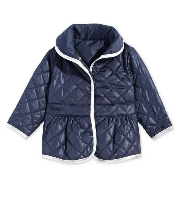 Baby Girls Quilted Barn Jacket Navy SILVER 9- 12 MONTHS