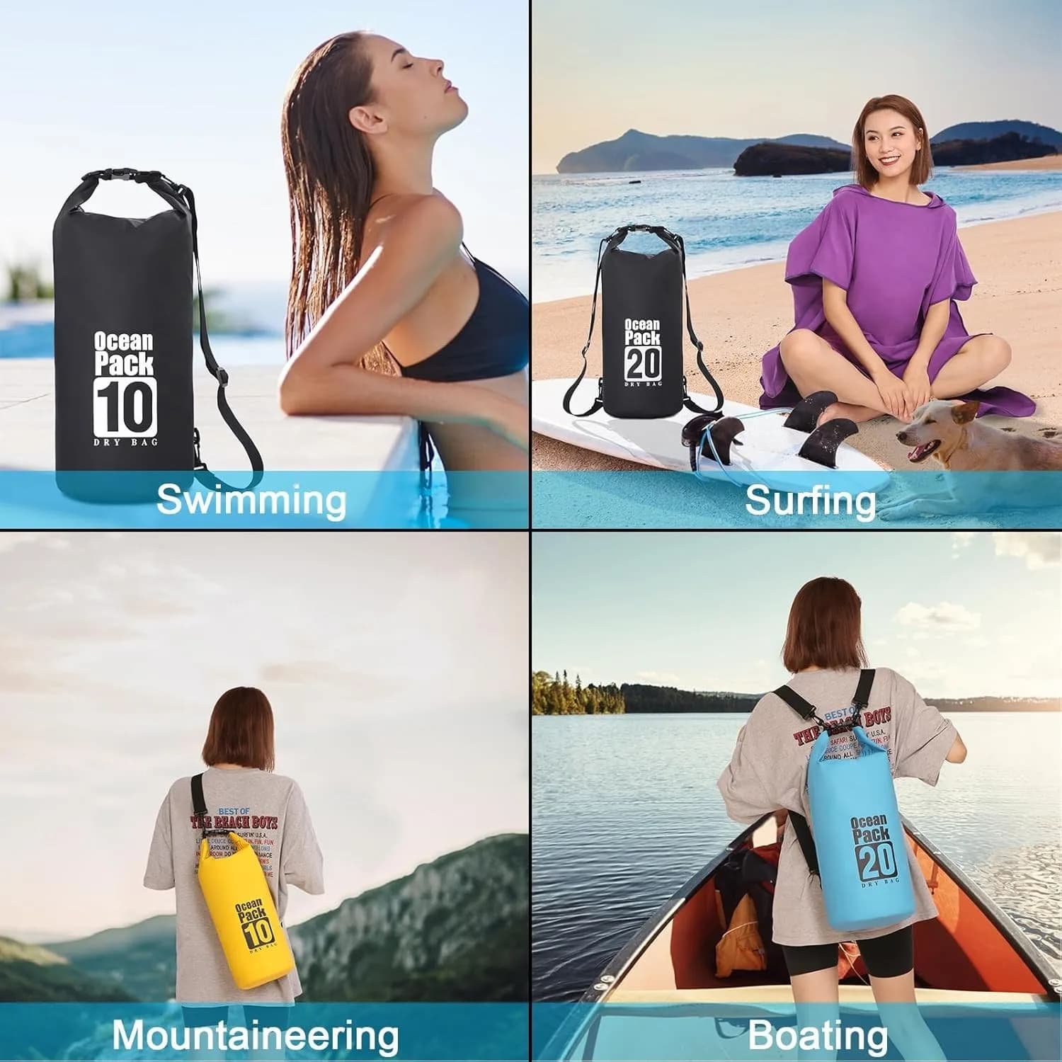 Dry Bag Waterproof, 20L Dry Sack with Adjustable Shoulder Strap and Phone Pouch