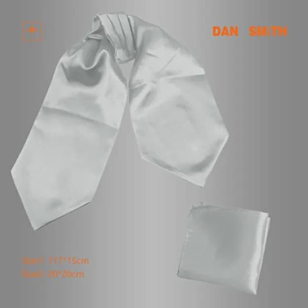 Men's Silver Plain Hankerchief & Ascot Tie By Dan Smith Gift