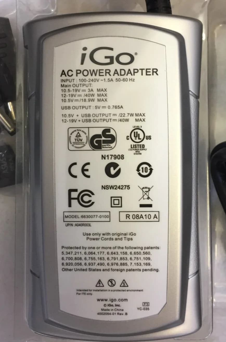 iGo Netbook Travel Charger 40w Eu & UK Acer Asus HP Lenovo Samsung Toshiba +++